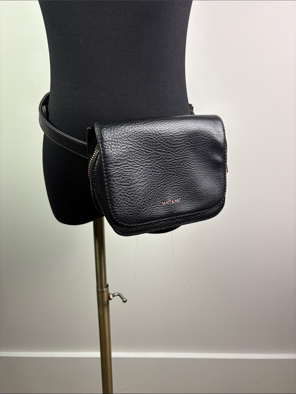Matt & Nat Black Pebbled vegan Leather Belt Bag